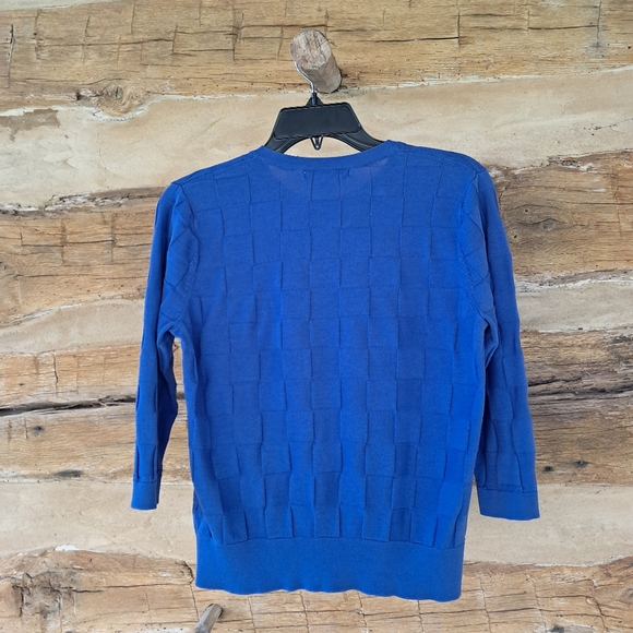 August Silk Violet Basket Weave 3/4 Sleeve  Crew Neck Cardigan Size Large - Picture 4 of 7